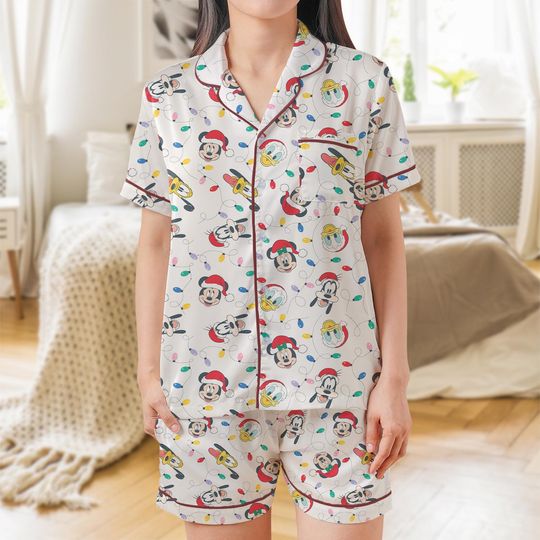 Mickey's Very Merry Christmas Sleepwear, Mickey And Friends Christmas Pajama Set, Disney Santa Mickey And Friends Christmas Light Loungewear