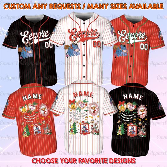 Discover Disney Coquette Bows Winnie The Pooh Christmas Jersey, Christmas Eeyore Coquette Bow Jersey, Winnie The Pooh Christmas Coquette Mirror Shirt