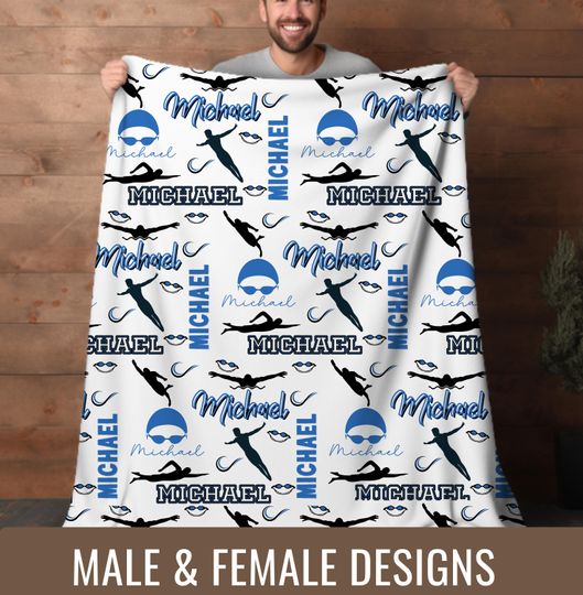 Discover Custom Swim Blanket Personalized Swimmer Gift with Name Swimming Senior Night Gift for Athlete Girl Boy Swim Team Gift for Coach Room Decor