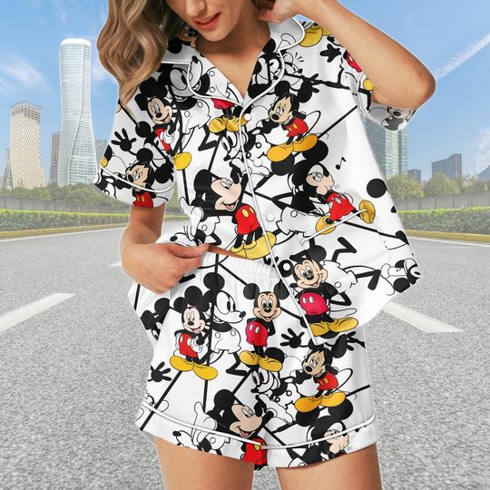 Discover Mickey Short Satin Pajamas, Cute Disney Pajama Set For Women, Disneyland Trip Sleepwear Pajamas, Magic Kingdom Pajamas Family