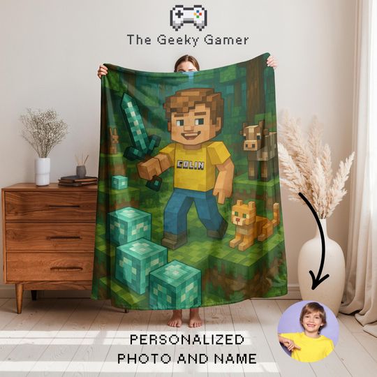 Discover Custom Portrait And Name Gamer Blanket | Fun gift for adult kid | Gamer Gift | Video Game | Personalized Blanket | Birthday Gift for Gamer