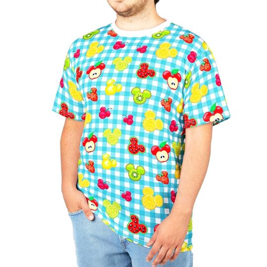 Discover Mickey Fruits and Gingham 3D T-Shirt, Disney All Over Print Tee