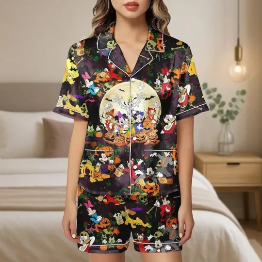 Discover Spooky Halloween Mickey & Friends Trick Or Treat Satin Short-Sleeve Pajamas Set
