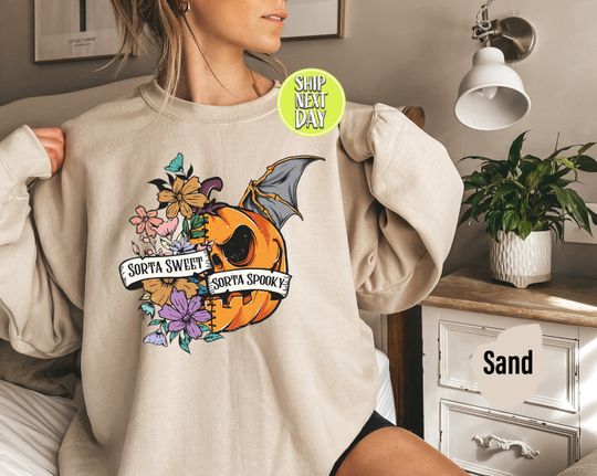 Discover Sweet Sorta Spooky  Pumpkin Sweatshirt / Hooide, Flower Halloween  Pumpkin Shirt, Horror Shirt, Halloween Party Gift, Spooky Season -TH03