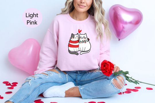 Discover Cute Valentine Cats Cat Couple Sweatshirt, Funny Cat Valentine Heart Shirt, Cat Love Sweater, Valentine Couple Gift, Cute Cats Hoodie -VD028