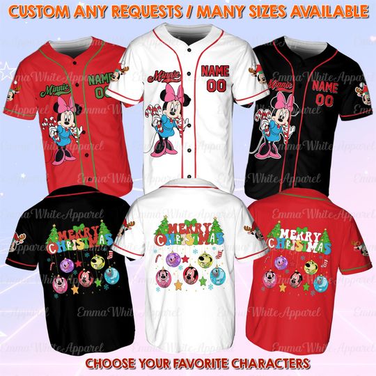 Discover Disney Minnie Merry Christmas Jersey, Minnie Mouse Christmas Jersey, Mickey & Friends Characters Jersey, Disneyland Family Christmas Shirt