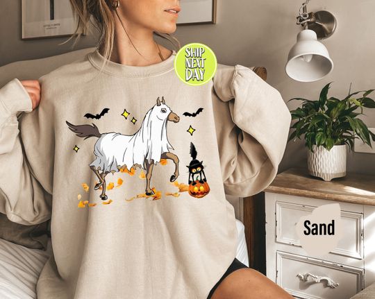 Discover Halloween Horse Ghost Sweatshirt and Hoodie, Cowboy Western Halloween Sweater, Spooky Season Ghost Sweater Halloween Gifts Boo Shirt -HC81