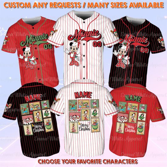 Discover Minnie Coquette Stamp Jersey, Minnie Christmas Jersey, Disney World Holiday Shirt, Disney Family Christmas Shirt, Mickey Friends Xmas Jersey