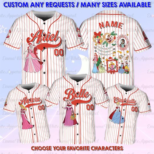 Discover Disney Princess Merry Christmas Jersey, Disney Princess Coquette Christmas Shirt, Ariel Elsa Bella Shirt, Disneyland Xmas Trip Shirt