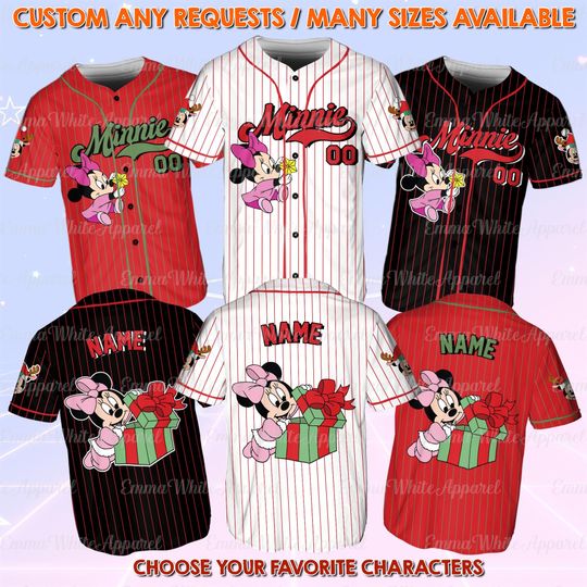 Discover Disney Minnie Merry Christmas Jersey, Minnie Mouse Christmas Jersey, Disney Character Christmas Shirt, 2025 Mickeys Very Merry Shirt