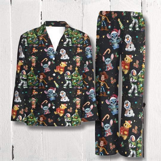 Matching Christmas Pajamas Set | Pooh, Stitch and toy story  Cotton PJs for Couples & Family | Disney-Inspired Lounge Wear