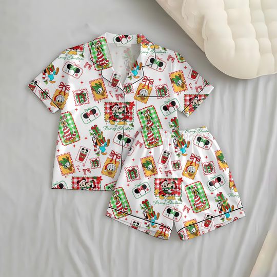 Discover WDW Christmas Pajamas Set, Cartoon Characters Sleepwear, Cute Holiday Outfit, Merry Christmas Gift