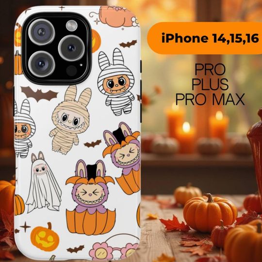 Discover Halloween phone case, labubu iphone case, halloween gift, fall style gift, iphone 16 case, iphone 15 case, iphone 14 case, tough phone case