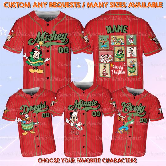 Discover Mickey And Friends Coquette Stamp Jersey, Mickey And Friends Christmas Jersey, Disney World Holiday Shirt, Very Merry Christmas Party Shirt