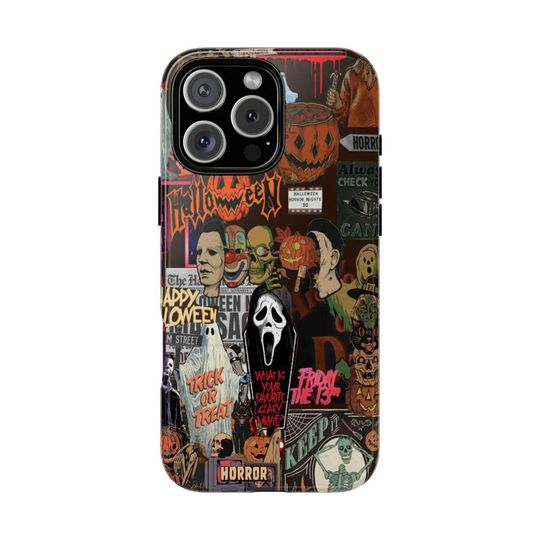 2025 Retro Horror Halloween Phone Case Vintage Scary Movie Collage with Michael Myers, Creepy Phone Case ,Pumpkin Phone Art, Halloween Gift