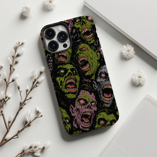 Discover Zombie Horror iPhone Case, Grunge Undead Art Cover, Creepy Green Skull Design, MagSafe Compatible, iPhone 16 15 14 13 12 Pro Max,Sumsung