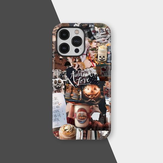 Discover Autumn Aesthetic Phone Case, Fall Leaves Halloween Pumpkin Collage Case for iPhone 16 15 14 13 12 11 Pro Max, Samsung S25 S24 Plus Ultra