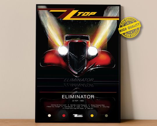 Discover ZZ Top Poster | Eliminator Poster | Album Poster Prints | Wall Decor Posters | Album Cover | Rock Music Poster