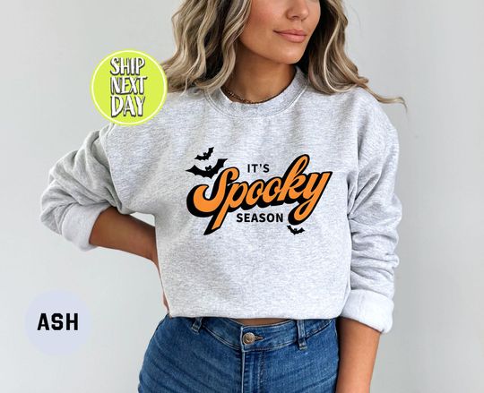Discover Spooky Halloween Sweatshirt, Cozy Ghost and Bat Fall Shirt, Scary Season Gift for Autumn Lovers