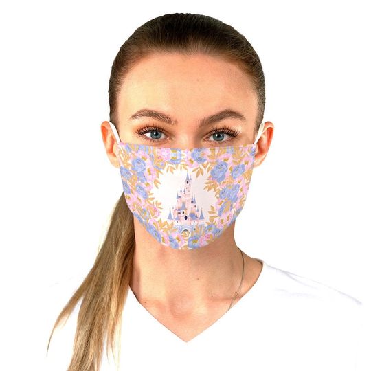 Discover Happiest Place Face Mask Adjustable | disney theme park princess sleeping beauty castle floral cloth washable