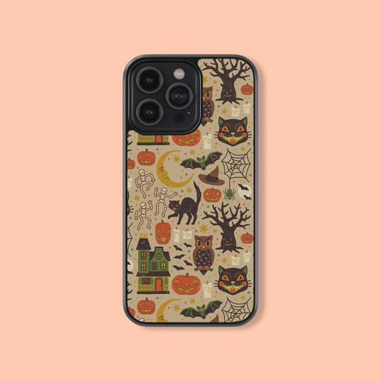 Discover Vintage Halloween Pattern Phone Case: Silicone Rubber Cover