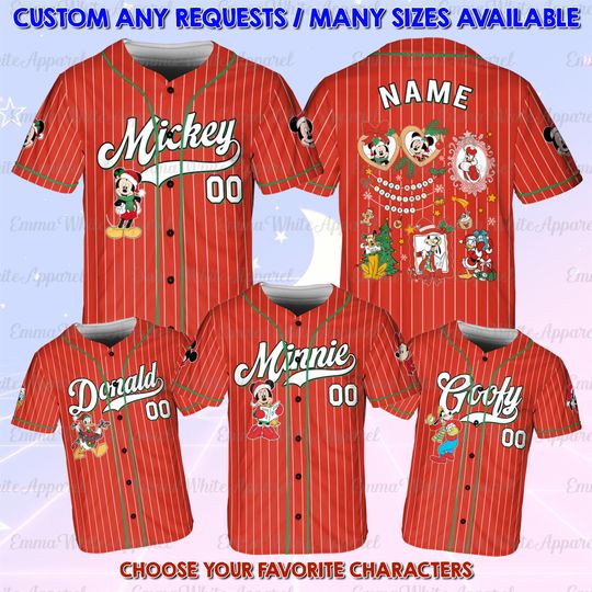 Discover Mickey And Friends Signature Coquette Christmas Jersey, Mickey's Very Merry Christmas Party Button Jersey, Mickey Candy Xmas Holiday Shirt
