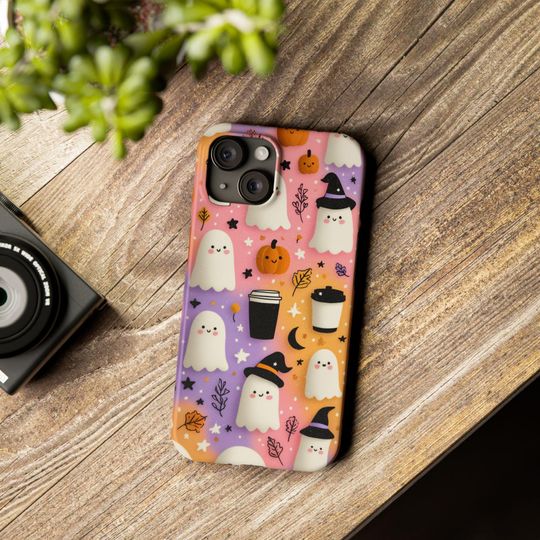 Discover Kawaii Halloween iPhone Case: Ghosts, Pumpkins & Witch Hats