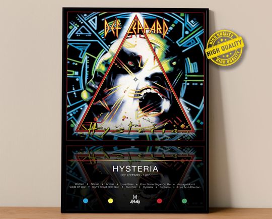 Discover Def Leppard Poster | Hysteria Poster | Album Poster Prints | Wall Decor Posters | Album Cover | Rock Music Poster
