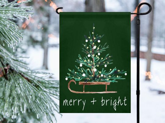 Watercolor Christmas Tree Garden Flag, Outdoor Holiday Decor