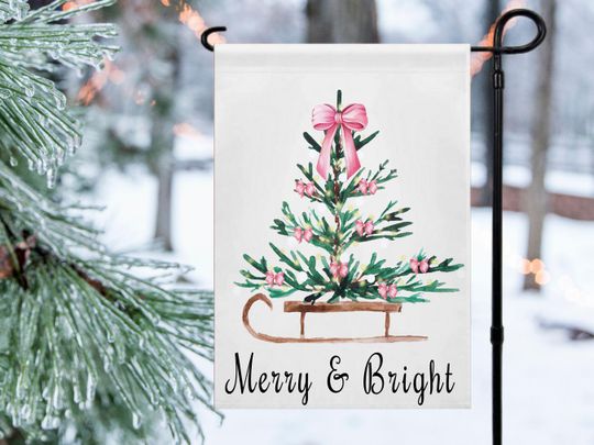 Discover Christmas Garden Flag, Outdoor Holiday Decor, Coquette Christmas Tree Porch Decorations, New Home Housewarming Gift, Seasonal Garden Decor