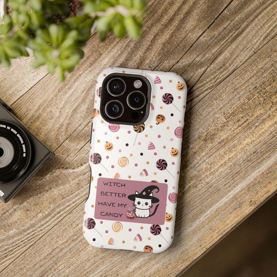 Discover Witch Cat Halloween iPhone Case: Funny Spooky Gift, MagSafe Compatible