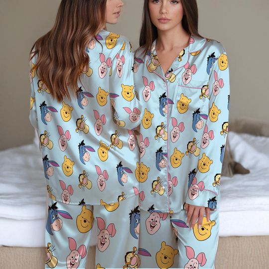 Discover Winnie The Pooh Satin Pajamas Set, Pooh And Friends Pajamas Set, Disney Pooh Co Sleepwear, Disney Cartoon Loungewear