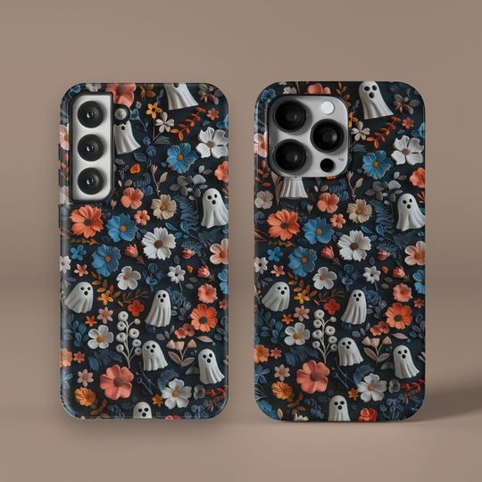 Discover Halloween Ghost MagSafe Phone Case, 3D Clay Cute Spooky Floral Aesthetic iPhone 15 14 13 12 11 Pro Max Plus Samsung Galaxy S24 S23 S22 Cover