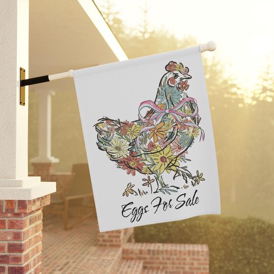 Discover Personalized Chicken Garden Flag, Rustic Outdoor Coop Decor, Floral Farm Animal Barn Sign