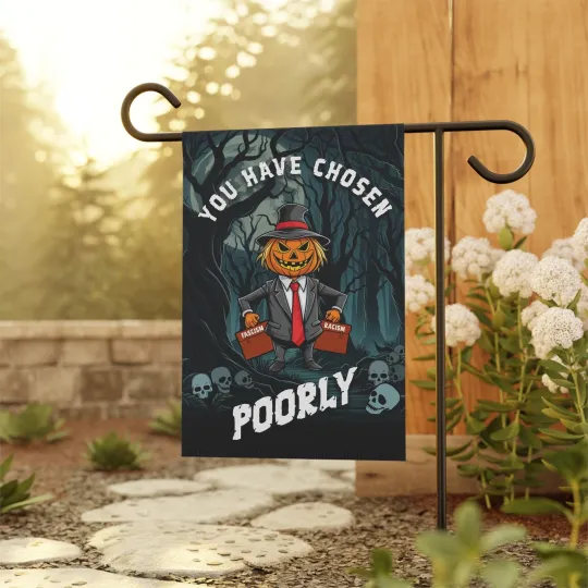 Anti-Trump Halloween Garden Flag, Evil Pumpkin 2025 Banner