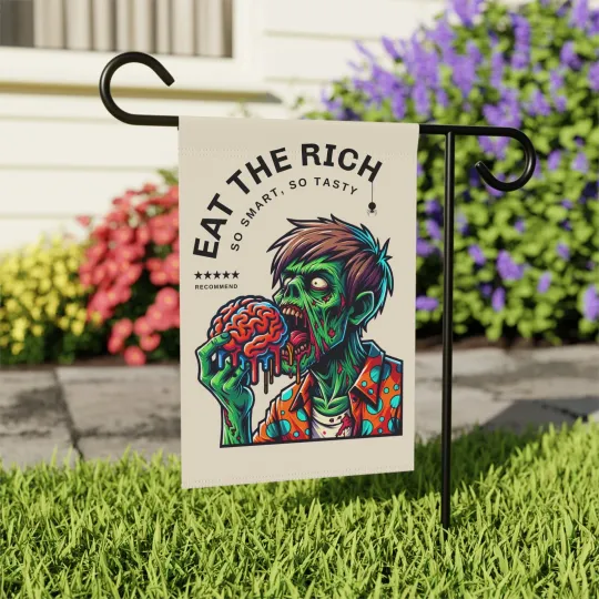 Halloween Zombie Brain Yard Flag, Eat the Rich, Anti-Billionaire, Funny Garden Flag