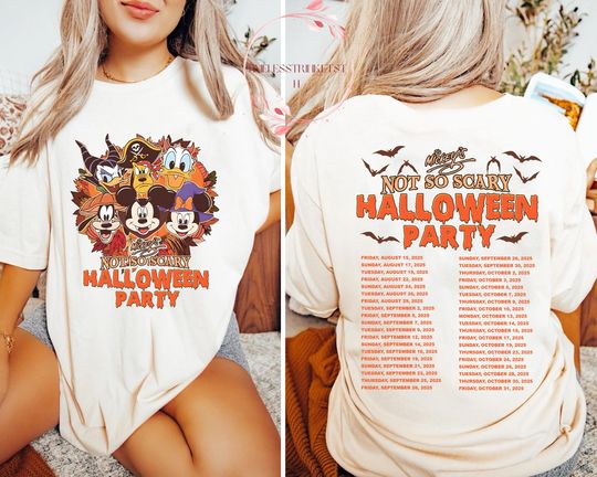 Discover Mickey Not So Scary Halloween Party Shirt | Disney 2025 Dates Tee Front & Back | Comfort Colors | Halloween Family Matching Shirt