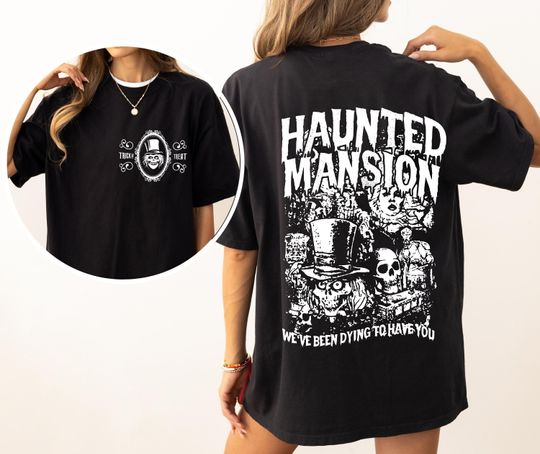 Discover 2-sided Disney Retro Hitchhiking Ghosts Halloween Shirt, The Haunted Mansion Foolish Mortal Shirt, Disney Halloween Family Matching Tee