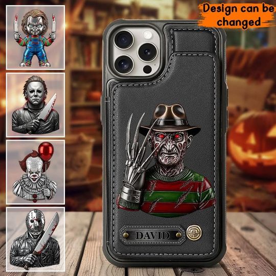 Discover Scary Halloween - Personalized Horror Character Wallet Phone Case, Horror Movie Theme Tough Case for Fan, Vintage Halloween iPhone Case
