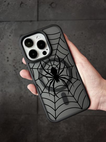 Spider iPhone 17 Pro Max Case, Spiderweb Gothic Phone Case for iPhone 16 with MagSafe, Creepy Halloween iPhone Case Samsung S24 FE S25 Pixel