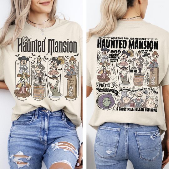 Discover 2 sided Vintage Disney Halloween Haunted Mansion Mickey & Friends Shirt, Welcome Foolish Mortals Retro T-shirt, Mickey's Not So Scary Shirt