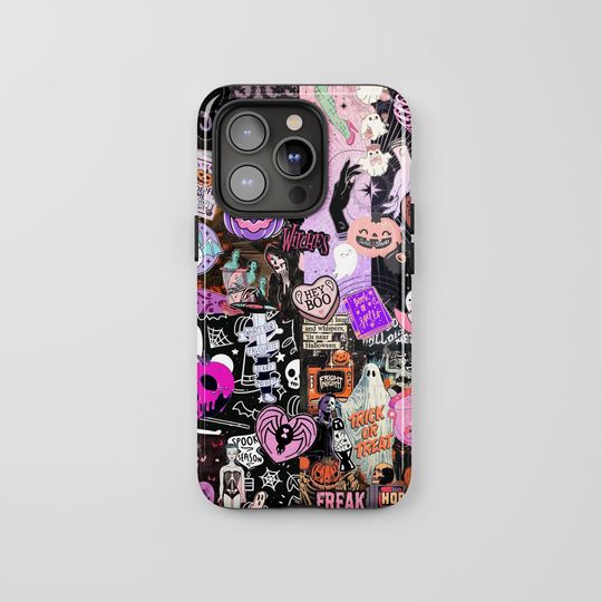 Discover Halloween Collage iPhone Case  Spooky Aesthetic Scary Cute for iPhone 17 16 15 14 13 12 11 Pro Max, Samsung Galaxy S23 S22 S21 S20 Ultra