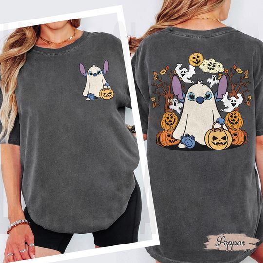 Discover Vintage 2-sided Stitch Ghost Halloween Shirt, Halloween Stitch Boo shirt, Disney World Disneyland Halloween Shirt, Halloween Costume Shirt