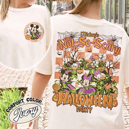 Discover Personalized Mickey and Friends Skeleton Halloween 2-sided T-Shirt, Mickey's Not So Scary Halloween Party 2025, Disney Spooky Season Shirt