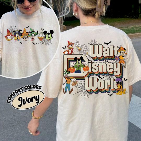 Discover Two Sided Mickey And Friends Walt Disney World Halloween Comfort Colors Shirt, Disney Spooky Season T-shirt, Disneyland Halloween Matching