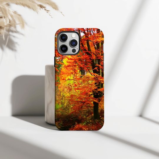 Autumn Forest Phone Case, Vibrant Fall Leaves Nature Scene, Protective Cover for iPhone 17 16 15 14 13 12, Galaxy S25, Gift for Nature Lover