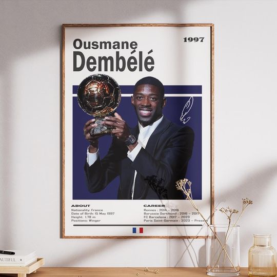Discover Ousmane Dembele Ballon d'Or Poster - Vertical Football Poster for Boys, Gift for Husband, Dad, Friend, Colleague