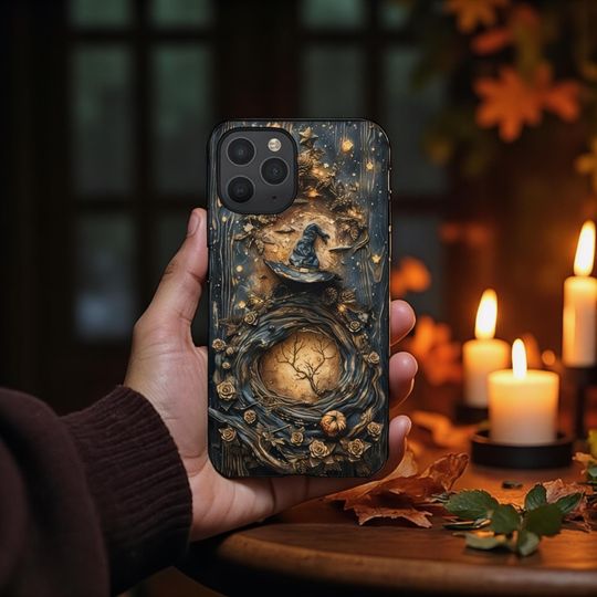 Discover Witchy Halloween Phone Case Gothic Forest Pumpkin and Witch Hat Design for iPhone & Samsung