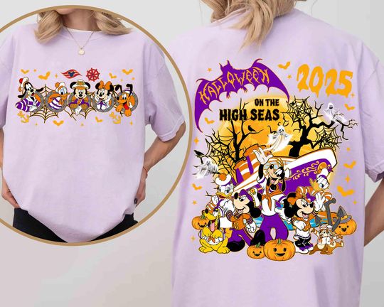 Discover 2-sided Mickey & friends Halloween On The High Seas T-shirt, Disney Wish Fantasy Magic 2025 Matching Tee, Family Halloween Cruise Trip