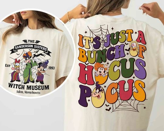 Discover 2-Sided Minnie Daisy Clarabelle Cosplay Hocus Pocus Sanderson Sisters Shirt | Disney Witch Tshirt | Mickey's Not So Scary Party Trip Tee